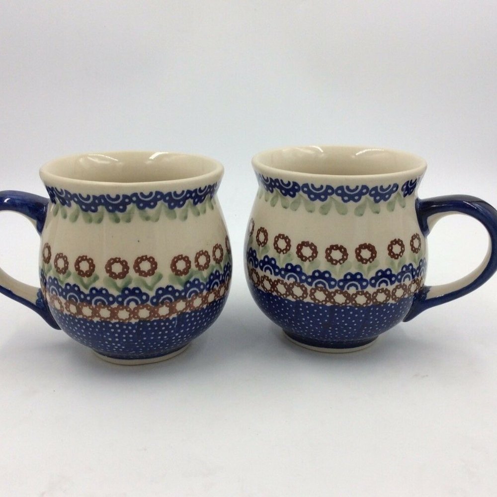 2  Boleslawiec Bubble Mugs stoneware Pottery